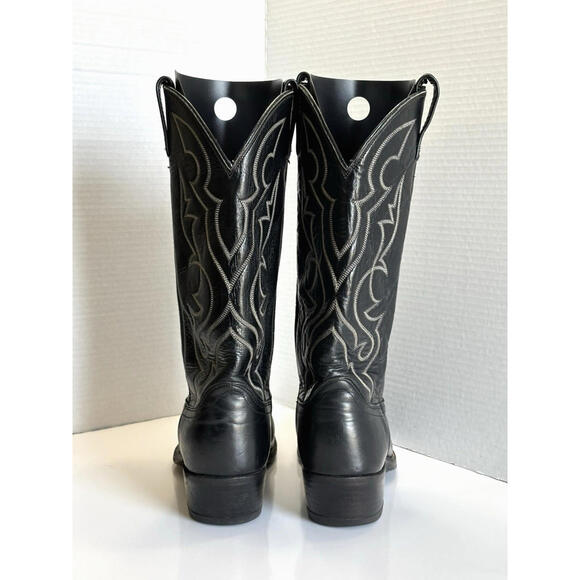 Vintage 80s Dan Post Men\'s 9D Black Leather Embroidered Cowboy Boots Western USA main image 8
